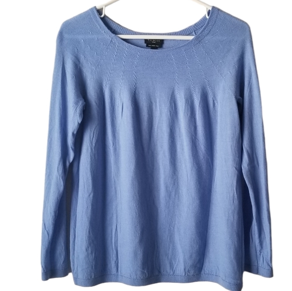 Talbots Periwinkle Pure Merino Wool Long Sleeve Scoop neck Sweater Size S